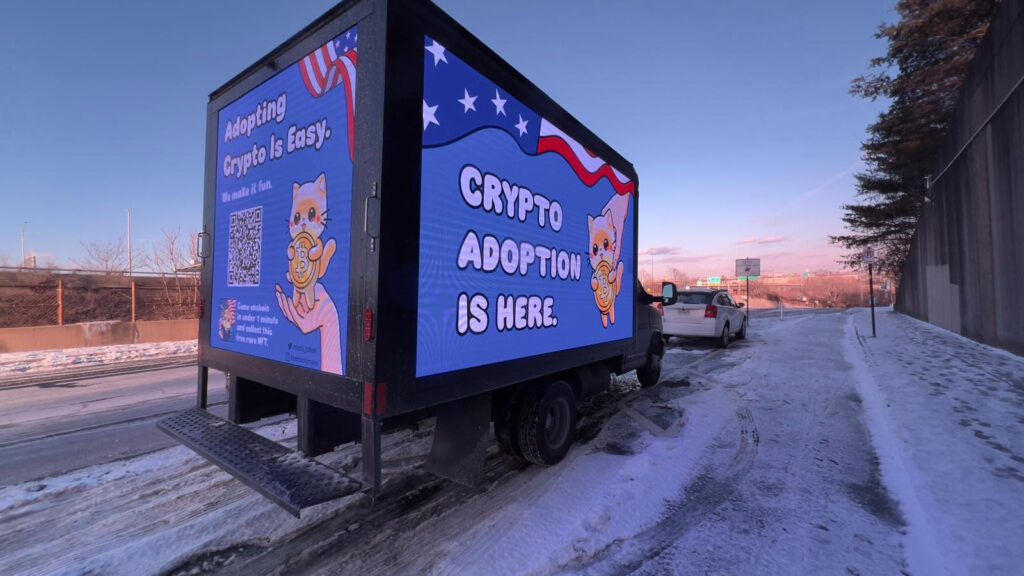 Crypto campaign running on a mobile billboard