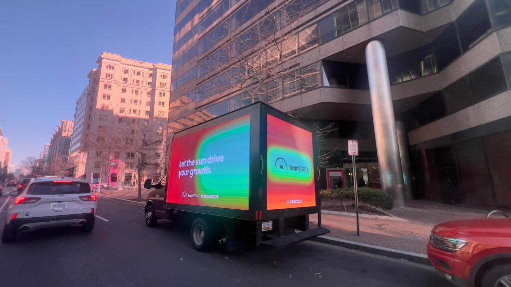 LoanTerra campaign running on an Unhinged Media truck